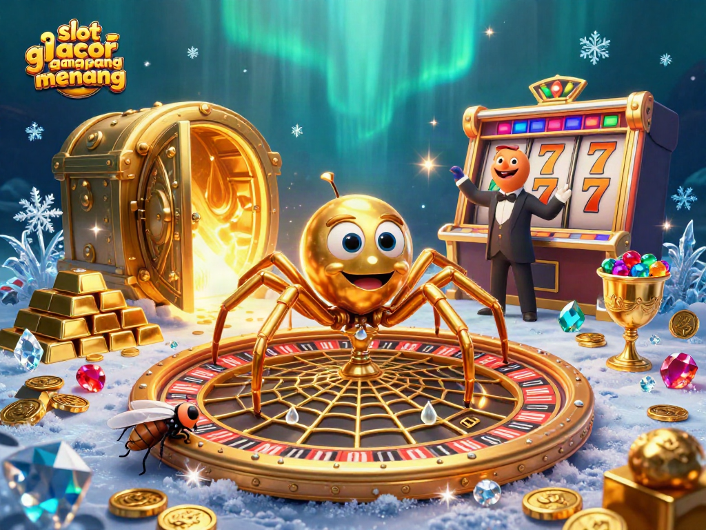 Engage in slot gacor gampang menang gameplay with a thrilling casino illustration filled with gold elements.