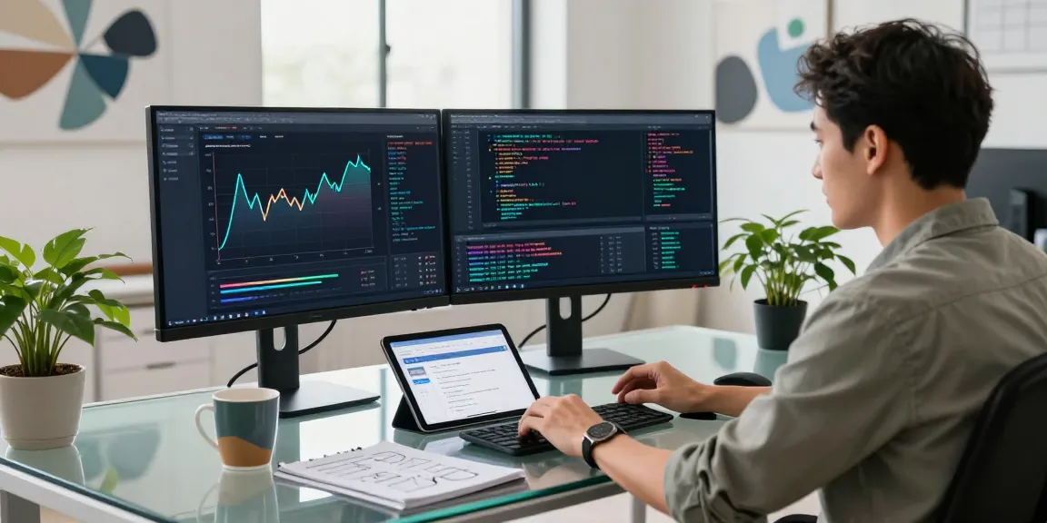 Developer analyzing API performance data and security metrics with Waygrid at a modern tech workspace.