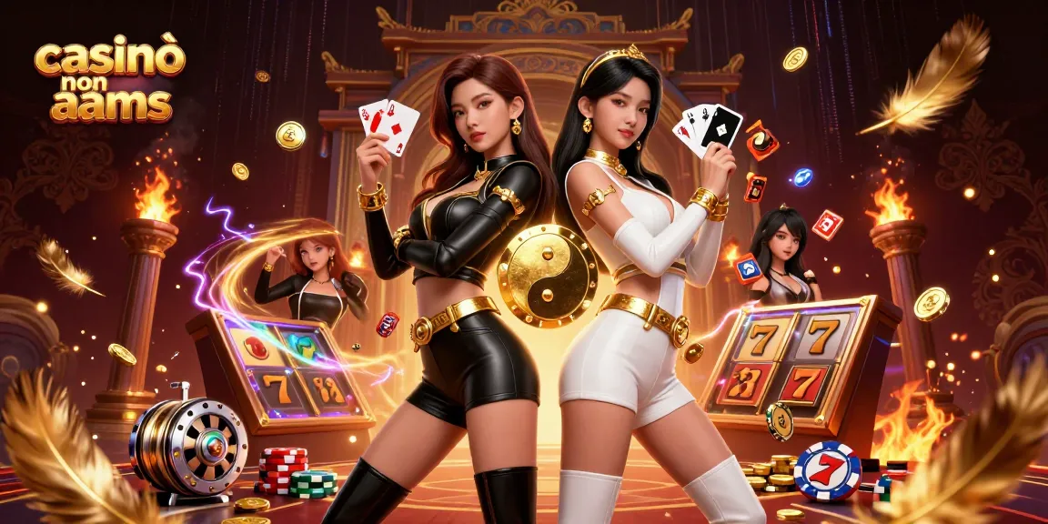 Casinò non aams con croupier gemelli che coinvolgono i giocatori in una scena di casinò dinamica piena di giochi ed energia.