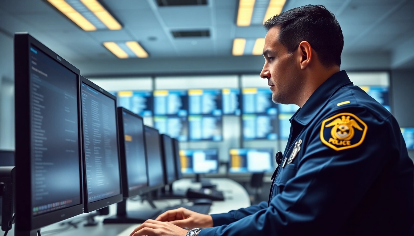 Conducting an Orange County Inmate search in a police precinct with high-tech equipment.