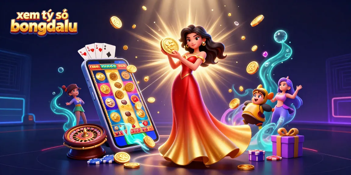 Engage with xem tỷ số bongdalu through a vibrant 3D casino scene featuring golden coins and gaming elements.