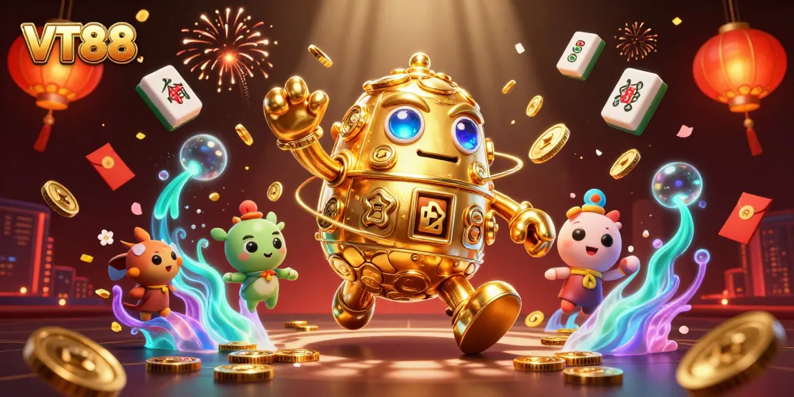 Experience the thrill of VT88 as golden golems unveil treasures in an enchanting casino atmosphere.