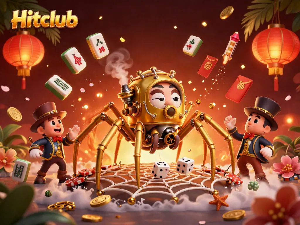 Hitclub shines as players engage with steampunk elements and vibrant casino-themed decorations in a rich gaming atmosphere.