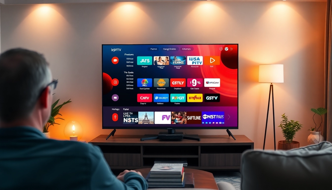 Engaging IPTV Suisse interface displayed on a contemporary TV in a cozy living room.