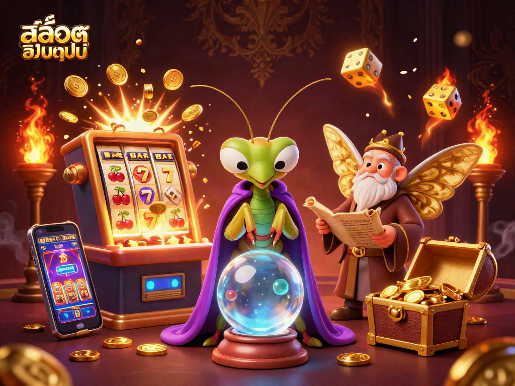 Engage withสล็อตออนไลน์ and experience a magical casino adventure illustrated in vibrant detail, featuring unique gambling elements.
