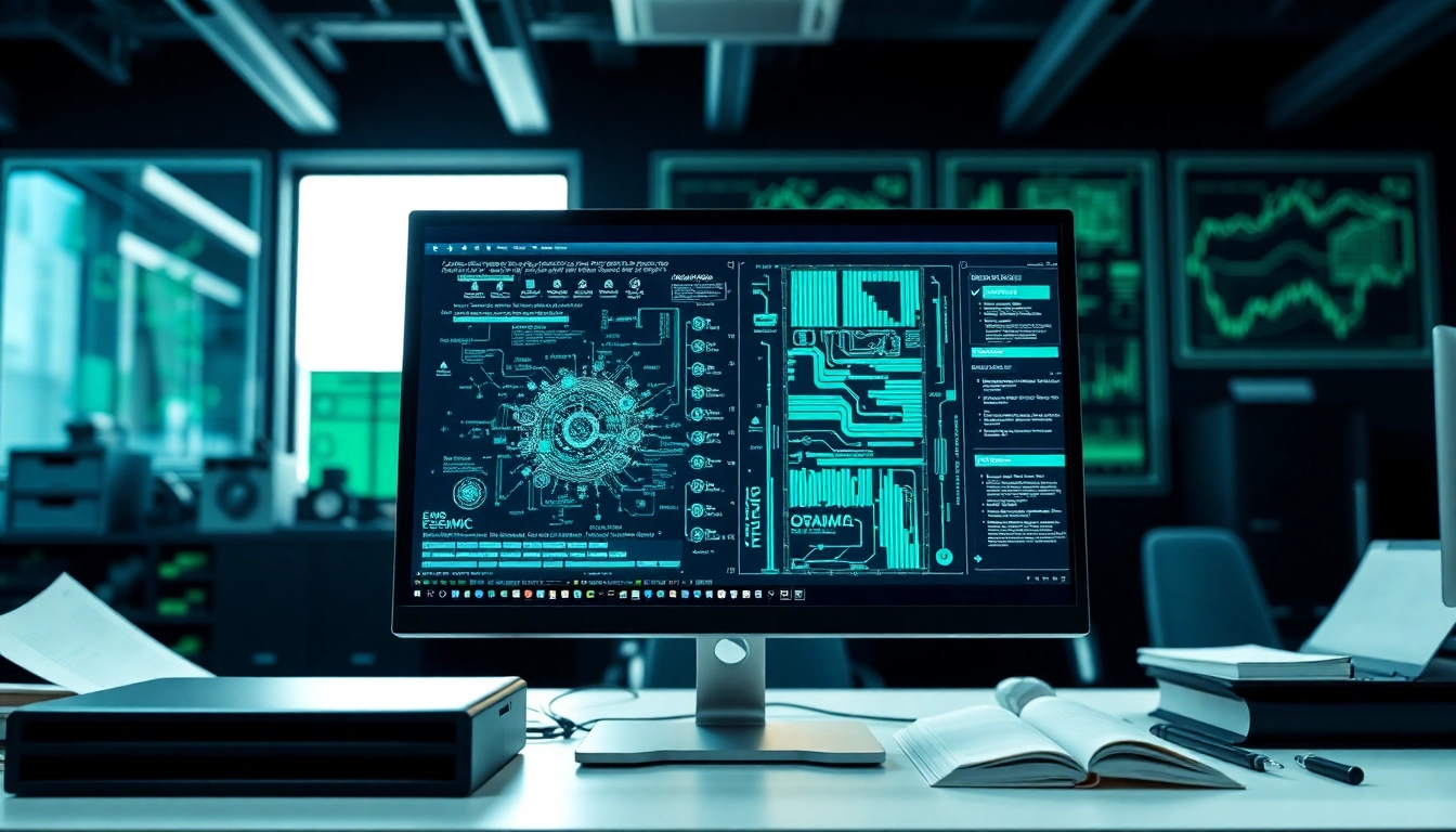 Engaging view of EORMC technology in a professional AI blockchain development office.
