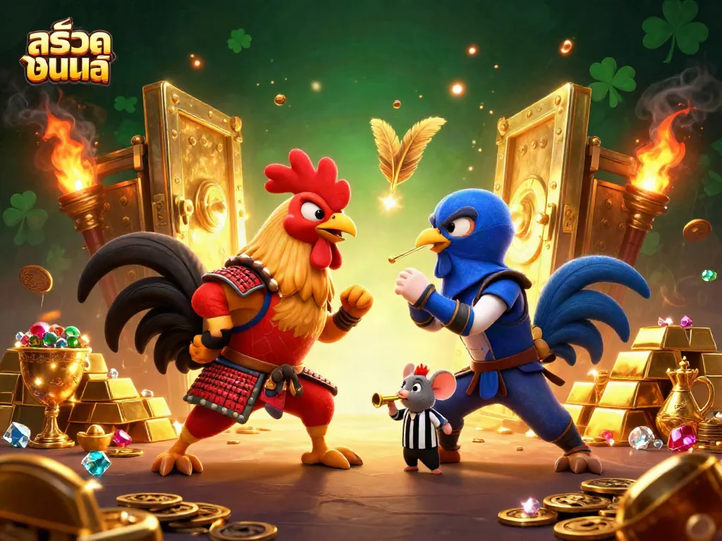 สล็อตออนไลน์ พบกับการต่อสู้ของไก่ 3D ในสนามประลองกับโลโก้ทองคำ