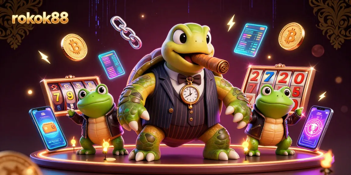 Experience the casino action with rokok88, featuring a snapping turtle mobster and bullfrog enforcers.
