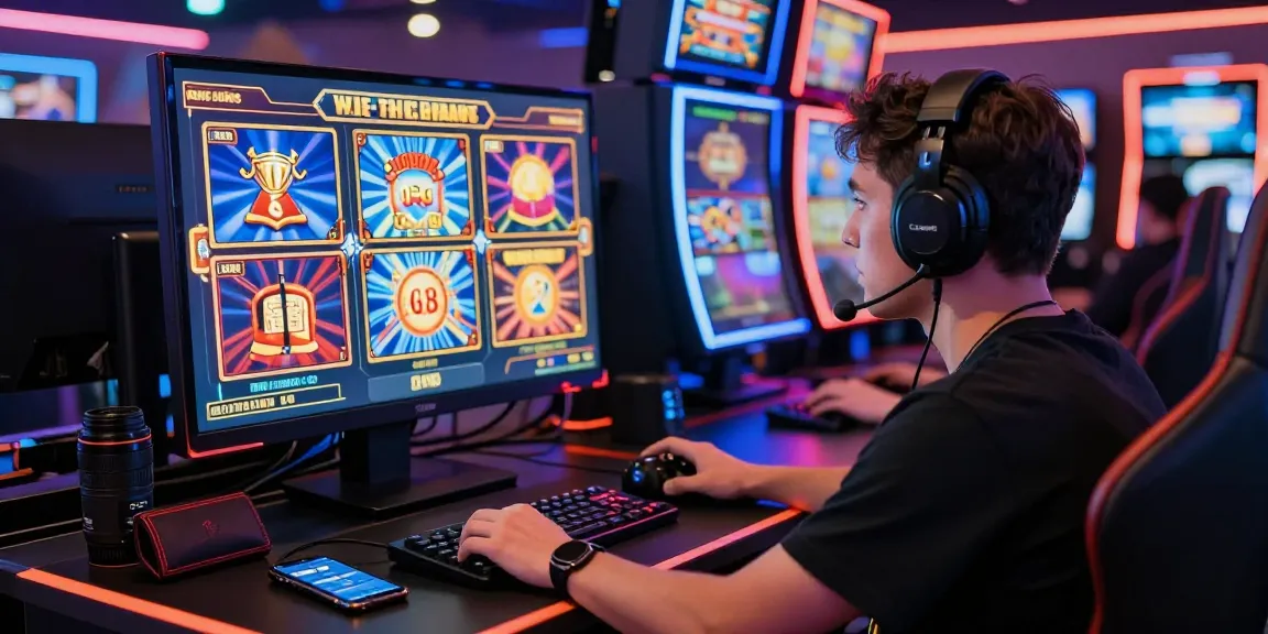 Engaging gamer playing a slot game online with vibrant graphics.