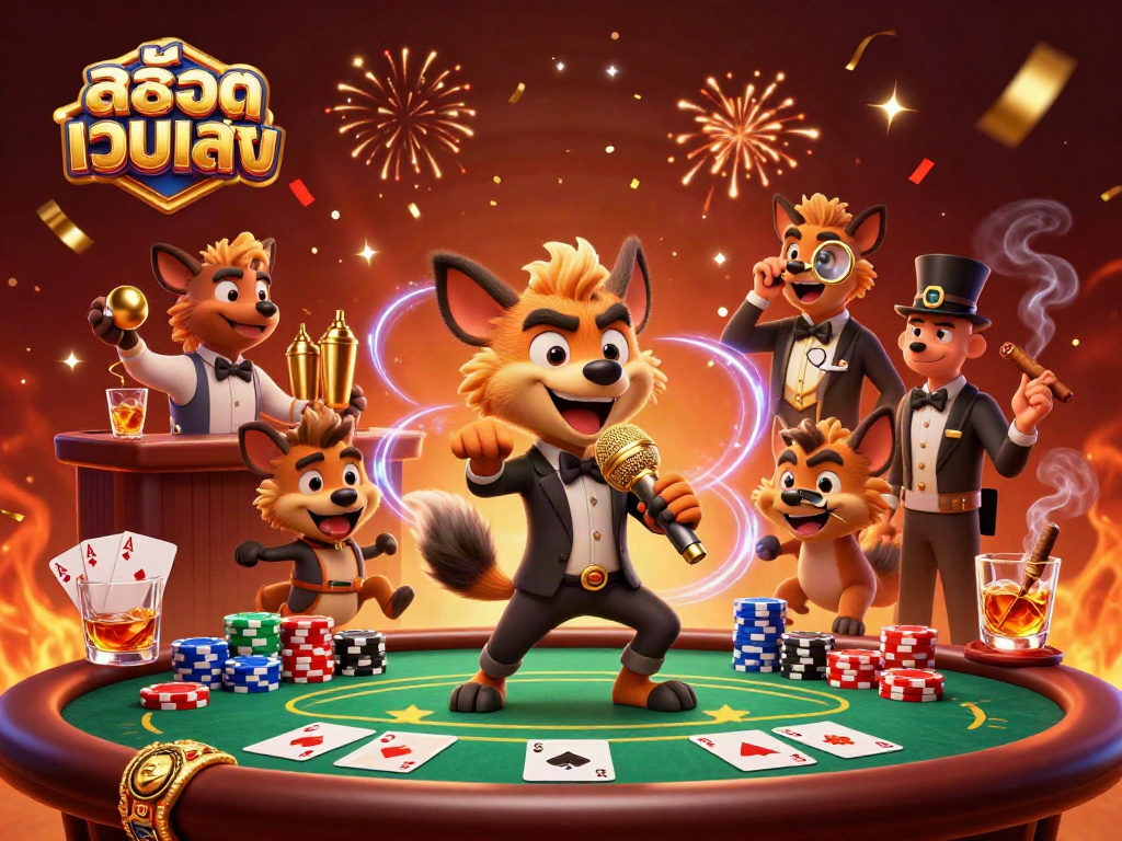 Engage with สล็อตเว็บตรง in a vibrant casino, featuring hyenas in action.