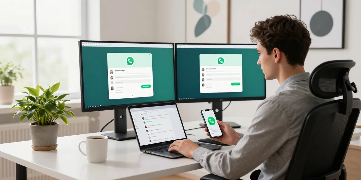 Using WhatsApp電腦版 in a modern home office setup with laptop and smartphone