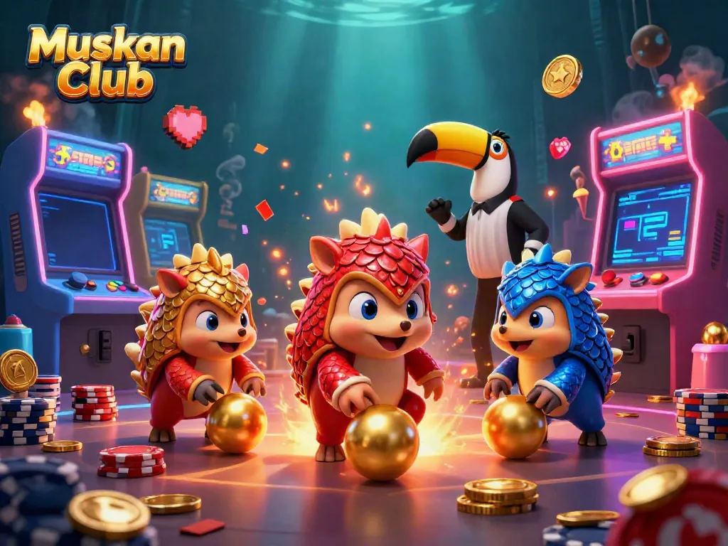 Engage with Muskan Club's thrilling gaming adventure featuring pangolins in a vibrant casino.