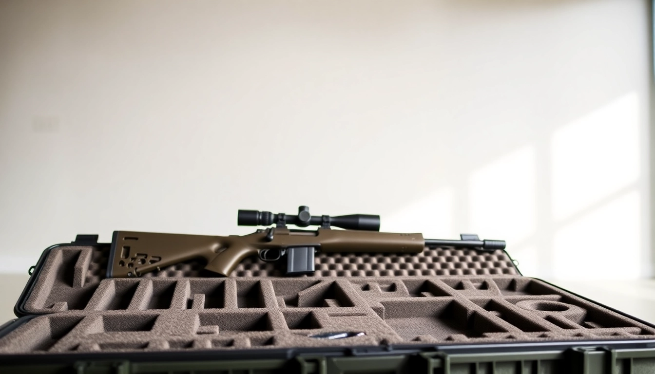 Showcase of foam for rifle case with organized compartments designed for safe storage.