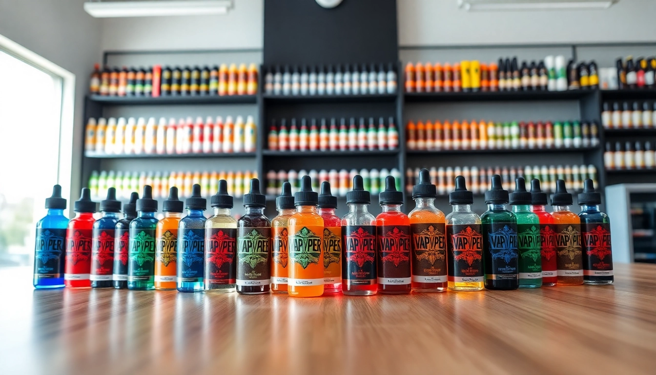 Discover diverse flavors at Vape Juice Depot with vibrant vape juice bottles in a modern shop setting.