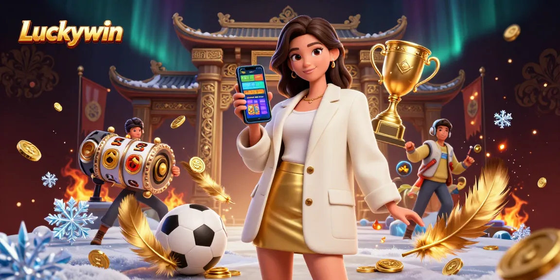Experience sports betting with Luckywin in a vibrant 3D casino scene showcasing engaging elements.