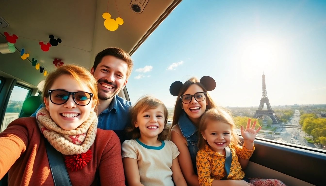 Families traveling via Beauvais Airport to Disney Transfer enjoy a joyful shuttle ride.