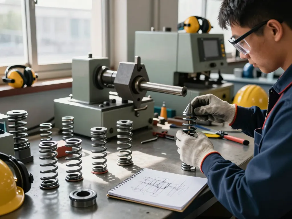 Arcuri conice fiind realizate cu măiestrie de un tehnician într-un atelier industrial bine iluminat.