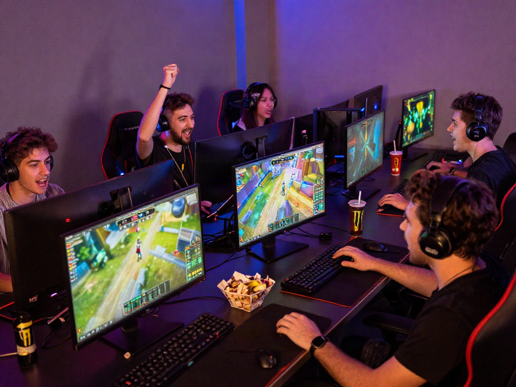 Engaged gamers celebrating bonus new member 100 rewards in vibrant online gaming scene.
