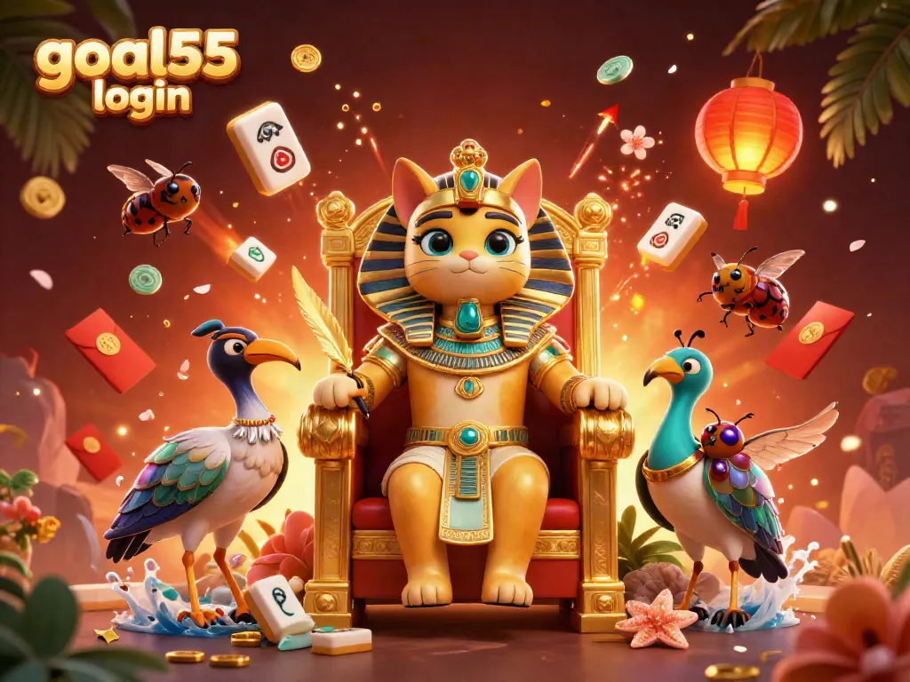 Pengalaman seru saat bermain slot di GOAL55 login dengan kucing firaun dan elemen kasino meriah.