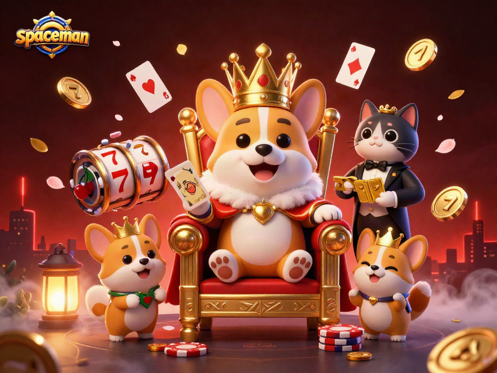 Spaceman theme showcases a playful corgi king thrilling players with spinning slots and golden cards.