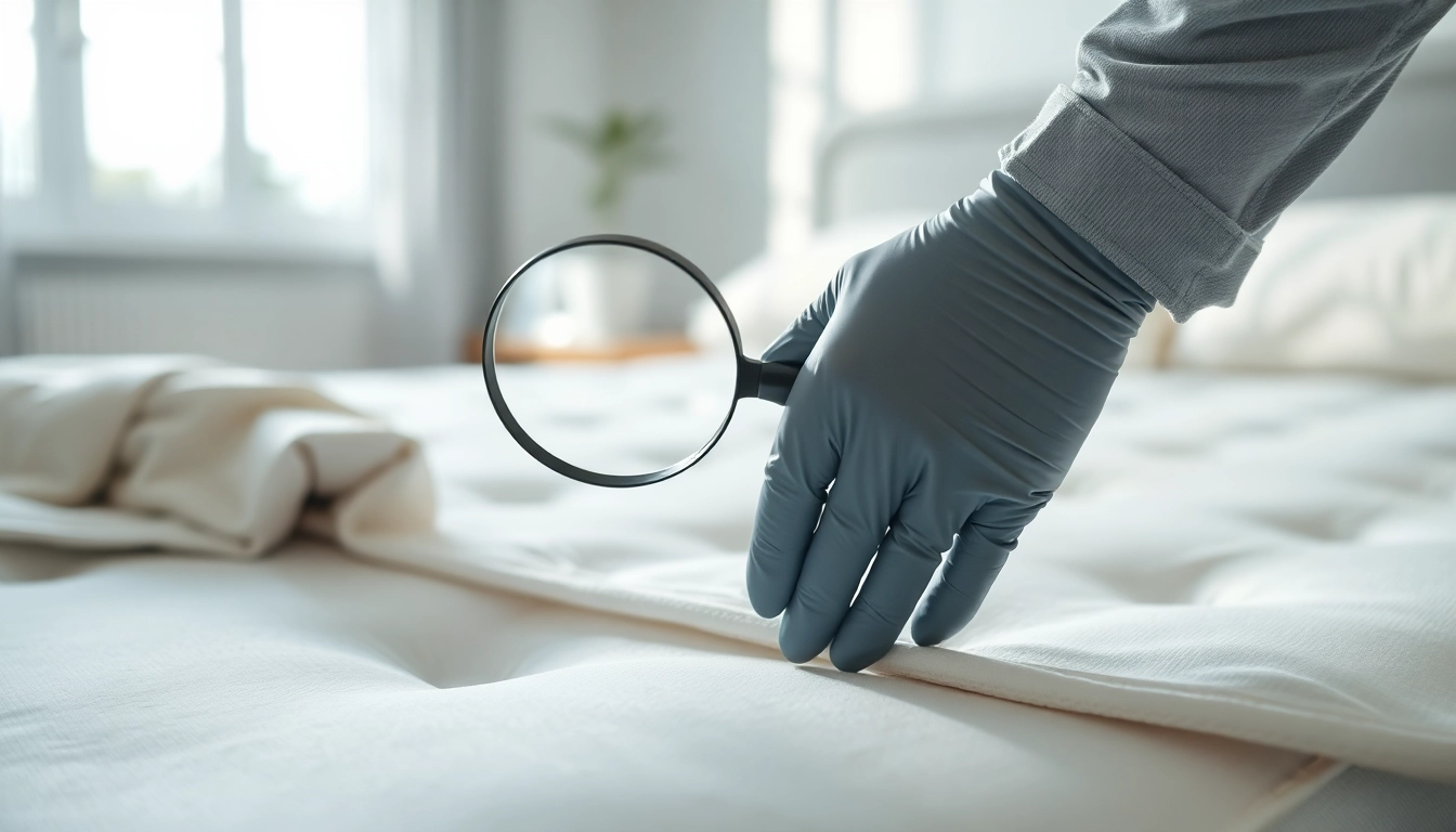 Inspecting bed bug services near me for signs of infestation with a professional pest control expert.