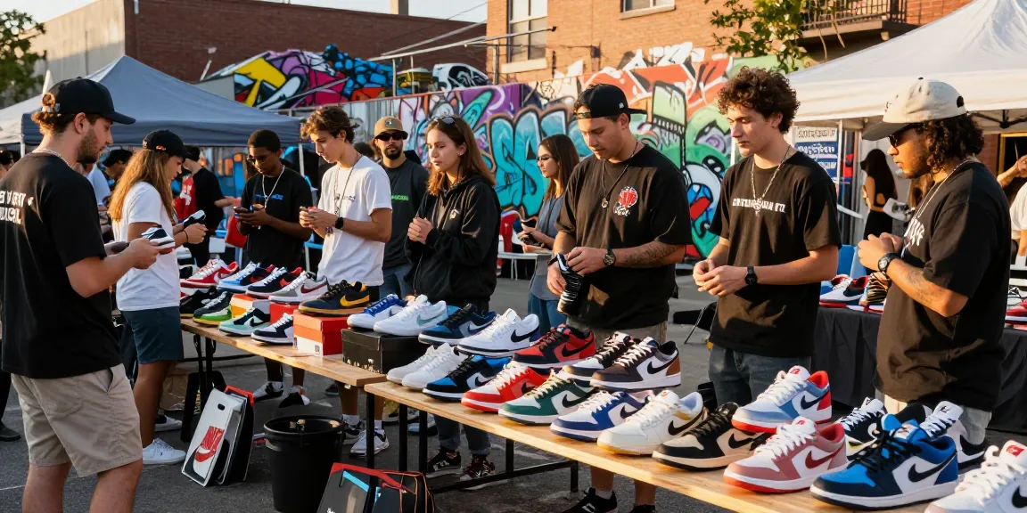 Nike sneakers pallets for Sale at a lively urban market showcasing diverse styles and vibrant street culture.