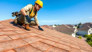 Inspecting reliable roofing services on a residential roof with professional attention.