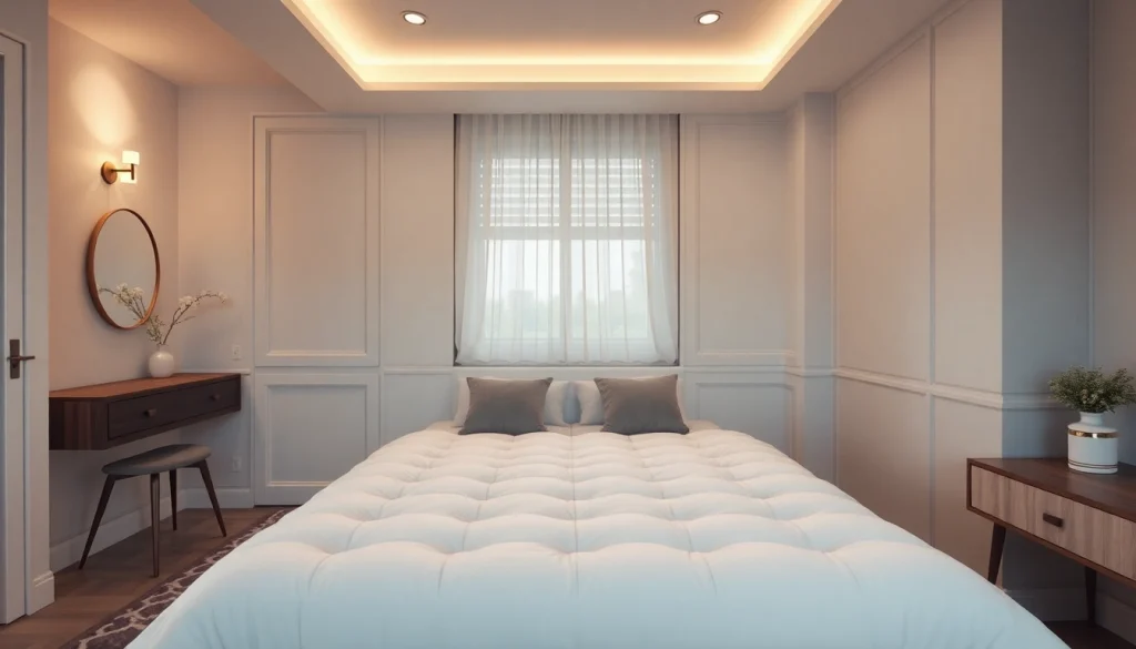 Materasso una piazza e mezza ben rifinito in una camera moderna, perfetto per un sonno rigenerante.