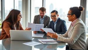 카드 현금화 거래에 대해 논의하는 재무 자문과 고객들의 미팅 장면