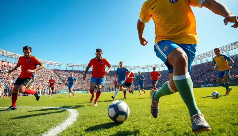 Enthusiastic soccer players showcasing their team kits during an exhilarating match.