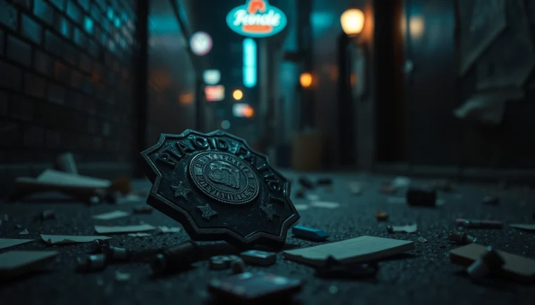 Rancid Badges symbolize betrayal in a gripping crime thriller scene.