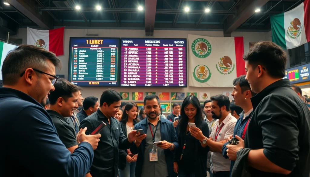 Engaging scene of sports betting in Mexico showcasing enthusiastic bettors and vibrant atmosphere.