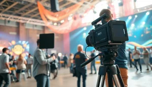 Capture on-site videography in action with a professional videographer at a lively event.