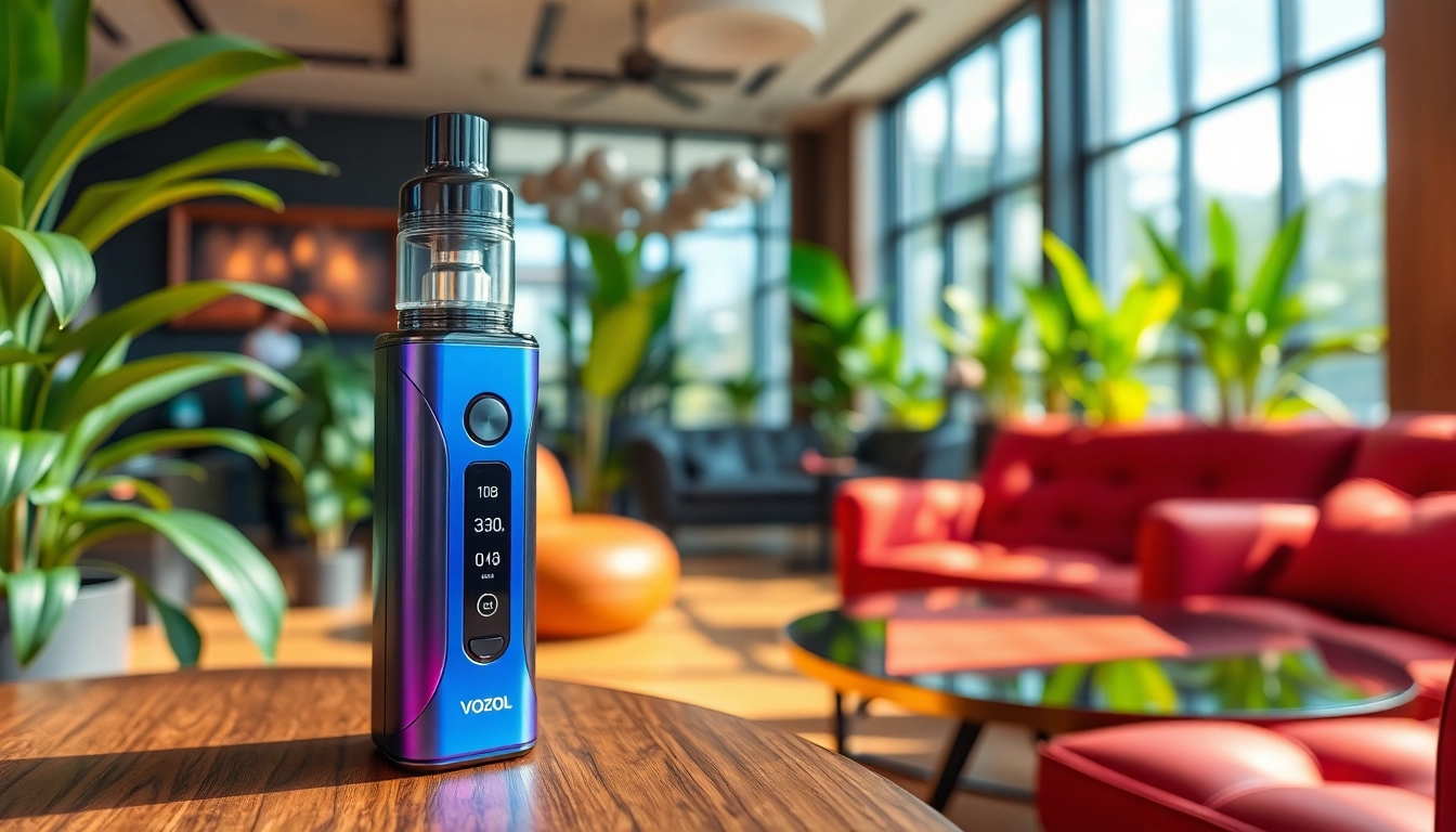 Vozol Vape-Gerät in stilvollem Ambiente mit frischen Farben.