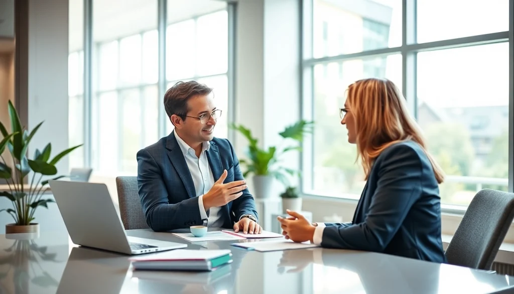 카드 한도 현금화에 대한 상담을 받는 모습, 신뢰감을 주는 사무실에서 진행.