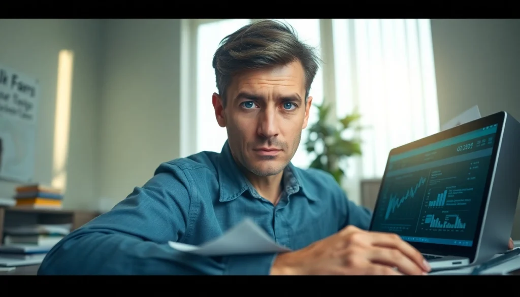 Person struggling with brain fog in a serene office environment, surrounded by disorganized papers.