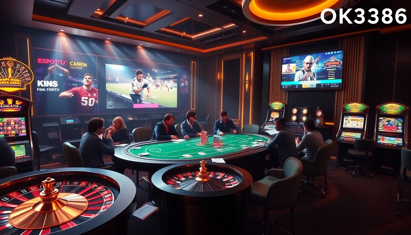 Engage in thrilling gameplay on Trang chủ OK8386 featuring dynamic poker tables and vibrant slot machines.