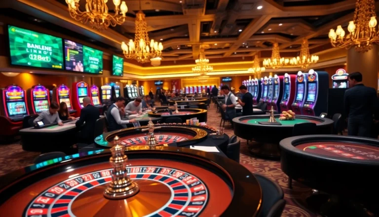 Engaging scene of players enjoying casino games while using the link 188bet for mobile betting options.