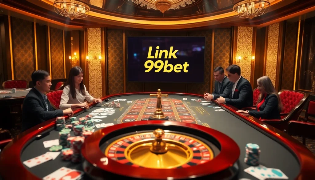 Experience thrilling gameplay at the vibrant table with 'link 89bet' immersed in a luxurious casino atmosphere.