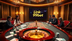 Experience thrilling gameplay at the vibrant table with 'link 89bet' immersed in a luxurious casino atmosphere.