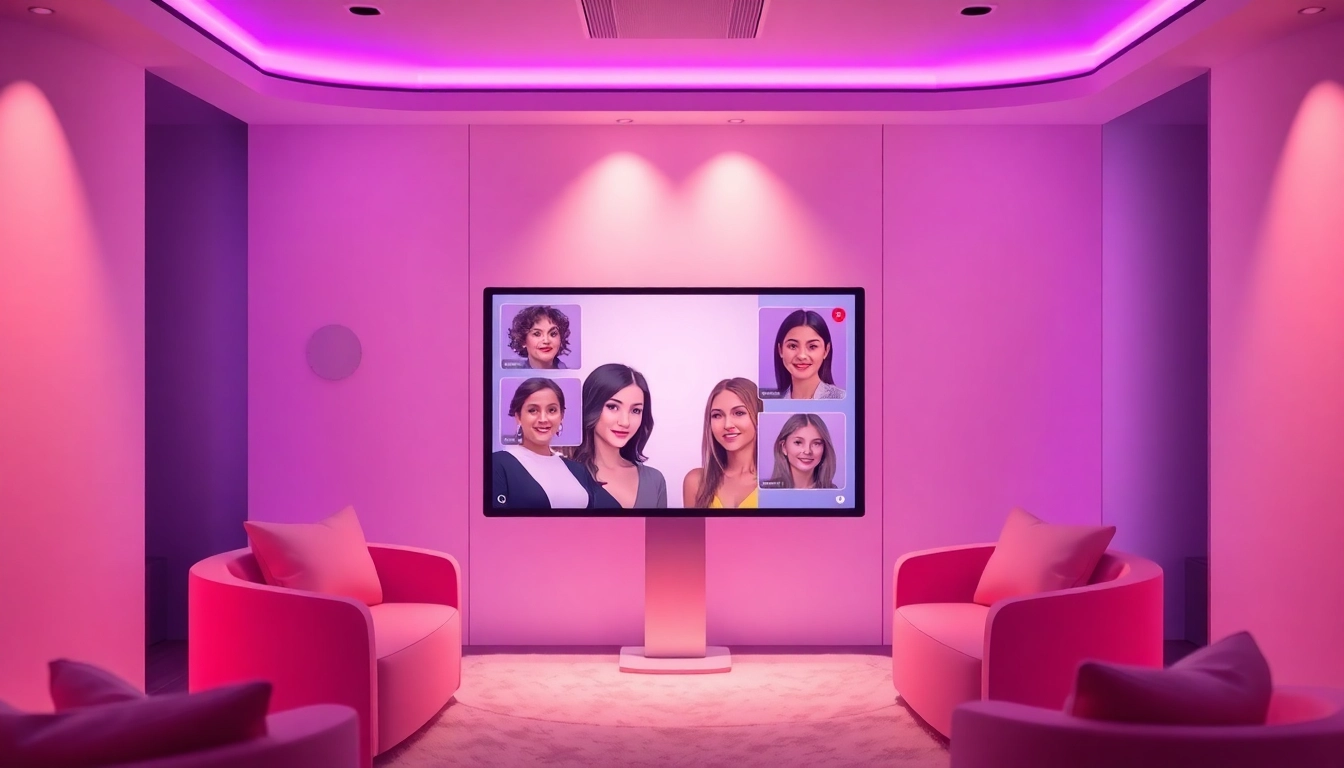 Engaging AI sex chat interaction featuring diverse avatars in a warm, intimate virtual space.