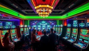 Pemain Dewanaga89 dengan antusias meraih kemenangan besar di mesin slot berwarna-warni di kasino mewah.