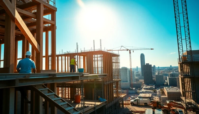 Workers engaged in Austin construction activities at a modern construction site.