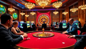 Engaging players at a luxurious GO8-themed casino table, showcasing high-stakes poker action.