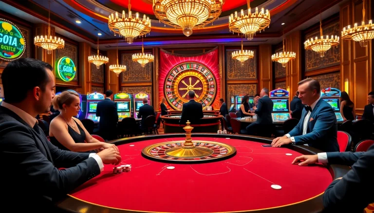 Engaging players at a luxurious GO8-themed casino table, showcasing high-stakes poker action.