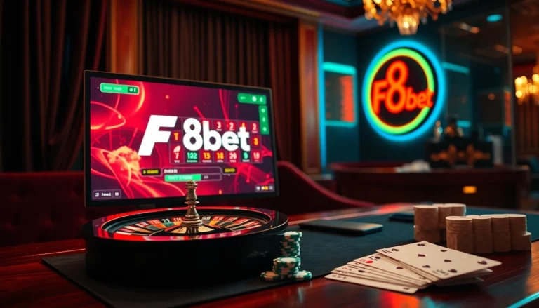 F8bet online casino interface showcasing roulette and poker excitement.