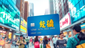 카드깡을 설명하는 신용카드와 도시 배경, 금융 거래의 역동성 담다.