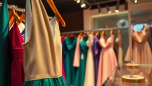 Rivelle clothing showcased in an elegant boutique, highlighting sophistication and luxury.