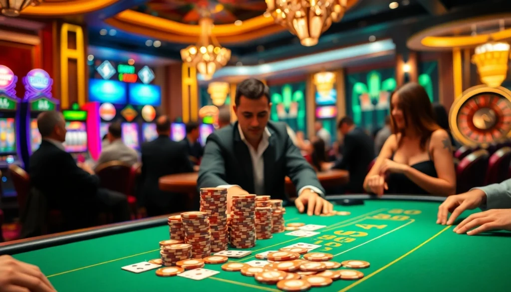 Engaged players enjoying a dynamic poker game at F8Bet's luxurious casino environment.