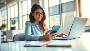 Enhancing customer relationships with WhatsApp Smart CRM through digital interaction in a professional office.